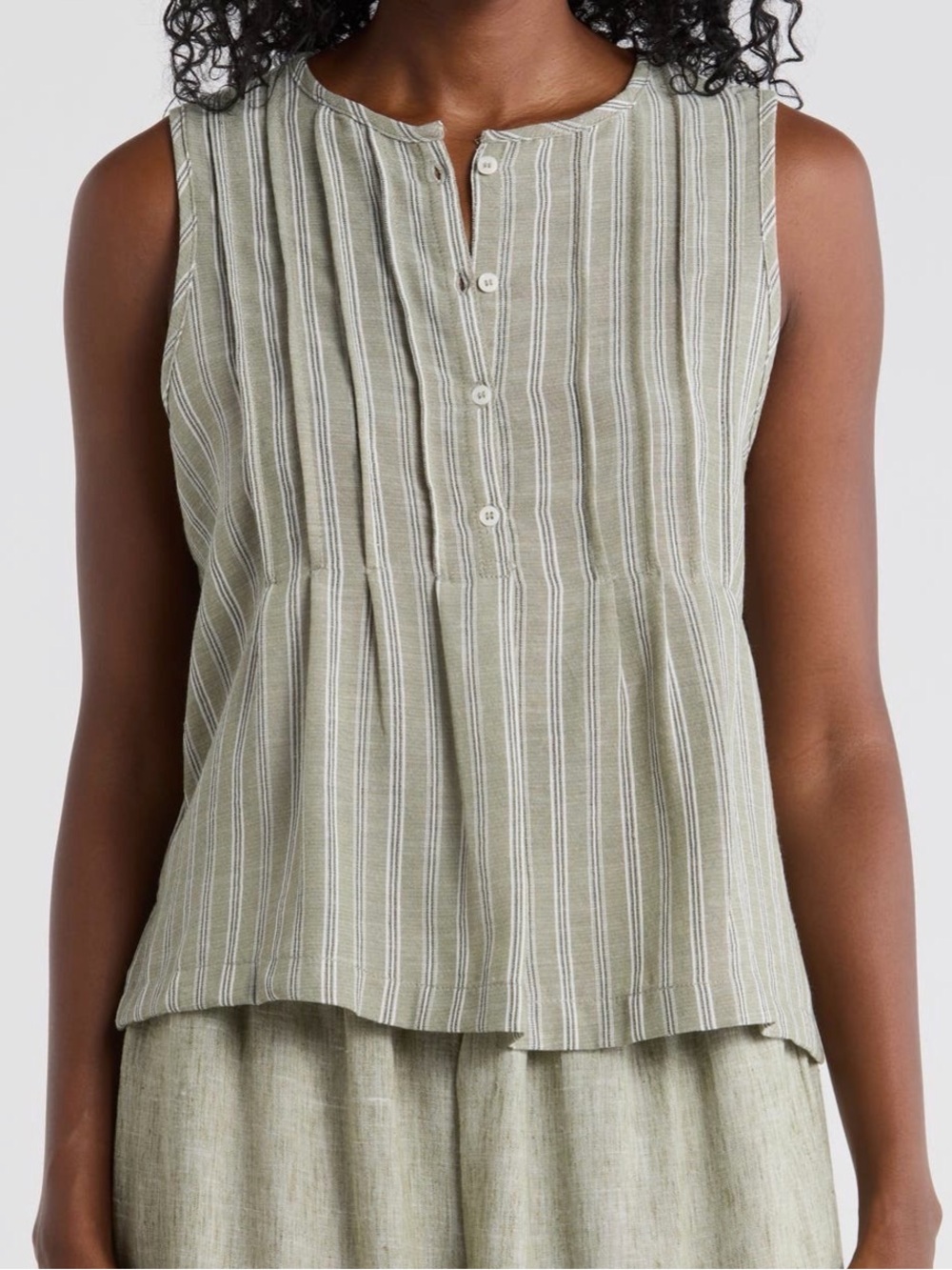 Max Studio Sage Striped Sleeveless Button Front Camisole Top